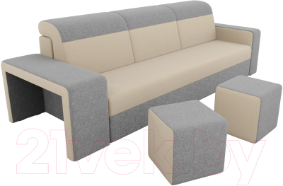 Комплект мягкой мебели Лига Диванов Мустанг с двумя пуфами / 61228 (рогожка бежевый/серый)