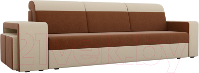 Комплект мягкой мебели Лига Диванов Мустанг с двумя пуфами / 61229 (рогожка коричневый/бежевый)