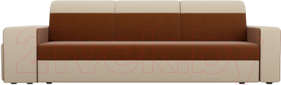 Комплект мягкой мебели Лига Диванов Мустанг с двумя пуфами / 61229 (рогожка коричневый/бежевый)