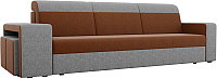 Комплект мягкой мебели Лига Диванов Мустанг с двумя пуфами / 61230 (рогожка коричневый/серый) - 