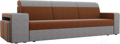 Комплект мягкой мебели Лига Диванов Мустанг с двумя пуфами / 61230 (рогожка коричневый/серый)