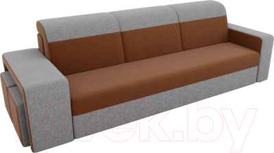 Комплект мягкой мебели Лига Диванов Мустанг с двумя пуфами / 61230 (рогожка коричневый/серый)