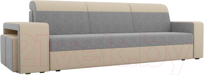 Комплект мягкой мебели Лига Диванов Мустанг с двумя пуфами / 61231 (рогожка серый/бежевый)