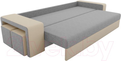 Комплект мягкой мебели Лига Диванов Мустанг с двумя пуфами / 61231 (рогожка серый/бежевый)