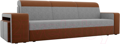 Комплект мягкой мебели Лига Диванов Мустанг с двумя пуфами / 61232 (рогожка серый/коричневый)