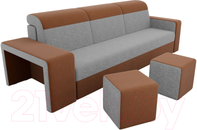 Комплект мягкой мебели Лига Диванов Мустанг с двумя пуфами / 61232 (рогожка серый/коричневый)