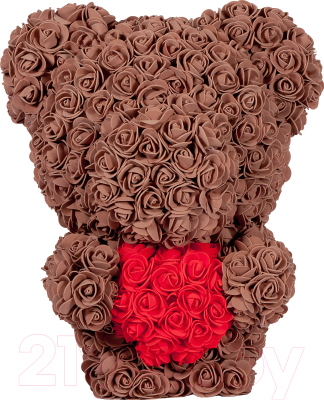 Мишка из роз No Brand Rose Bear стоящий с сердцем / 8032 (40см, коричневый)
