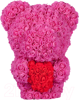 Мишка из роз No Brand Rose Bear стоящий с сердцем / 8023 (40см, розовый)
