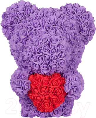 Мишка из роз No Brand Rose Bear стоящий с сердцем / 8028 (40см, фиолетовый)