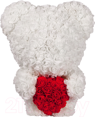 Мишка из роз No Brand Rose Bear стоящий с сердцем / 8022 (40см, белый)