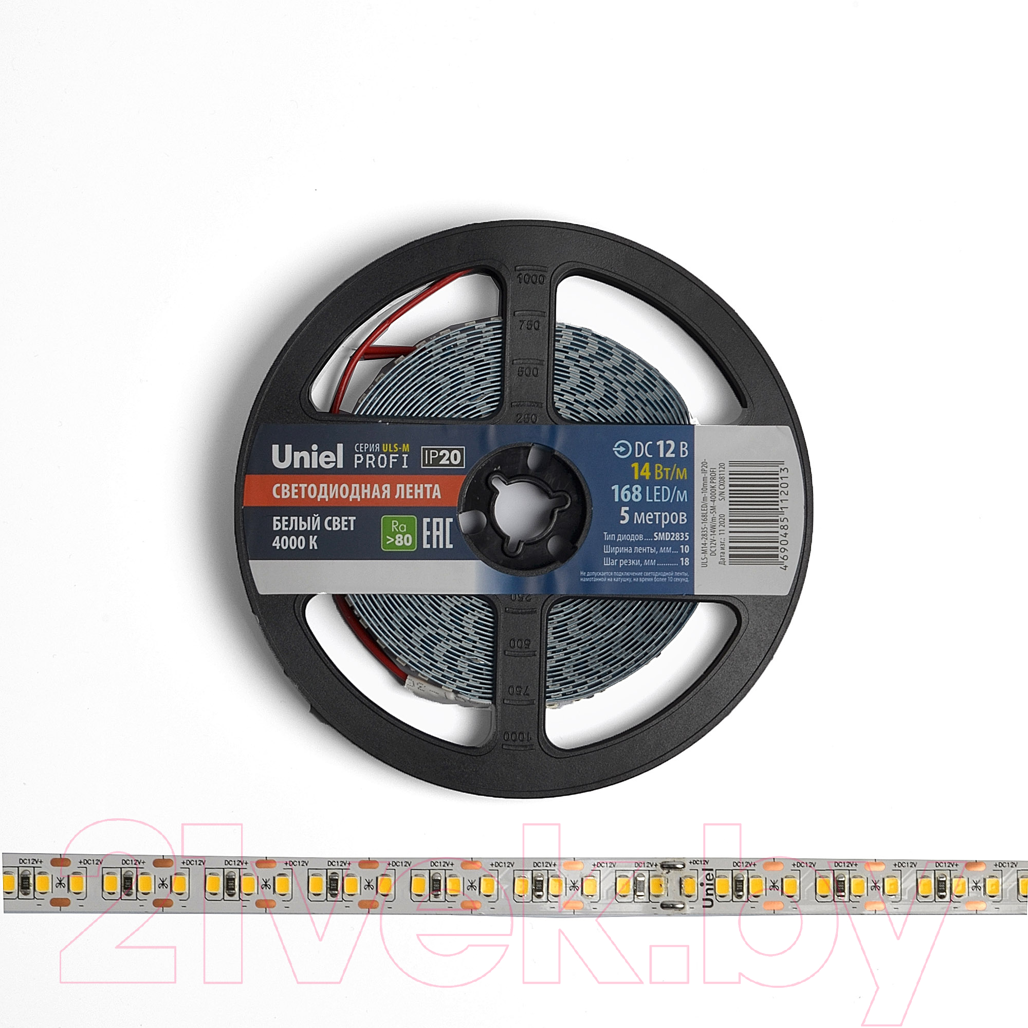 Светодиодная лента Uniel ULS-M14-2835-168LED/m-10mm-IP20-DC12V-14W/m-5M-4000K UL-00004366 — фото 4