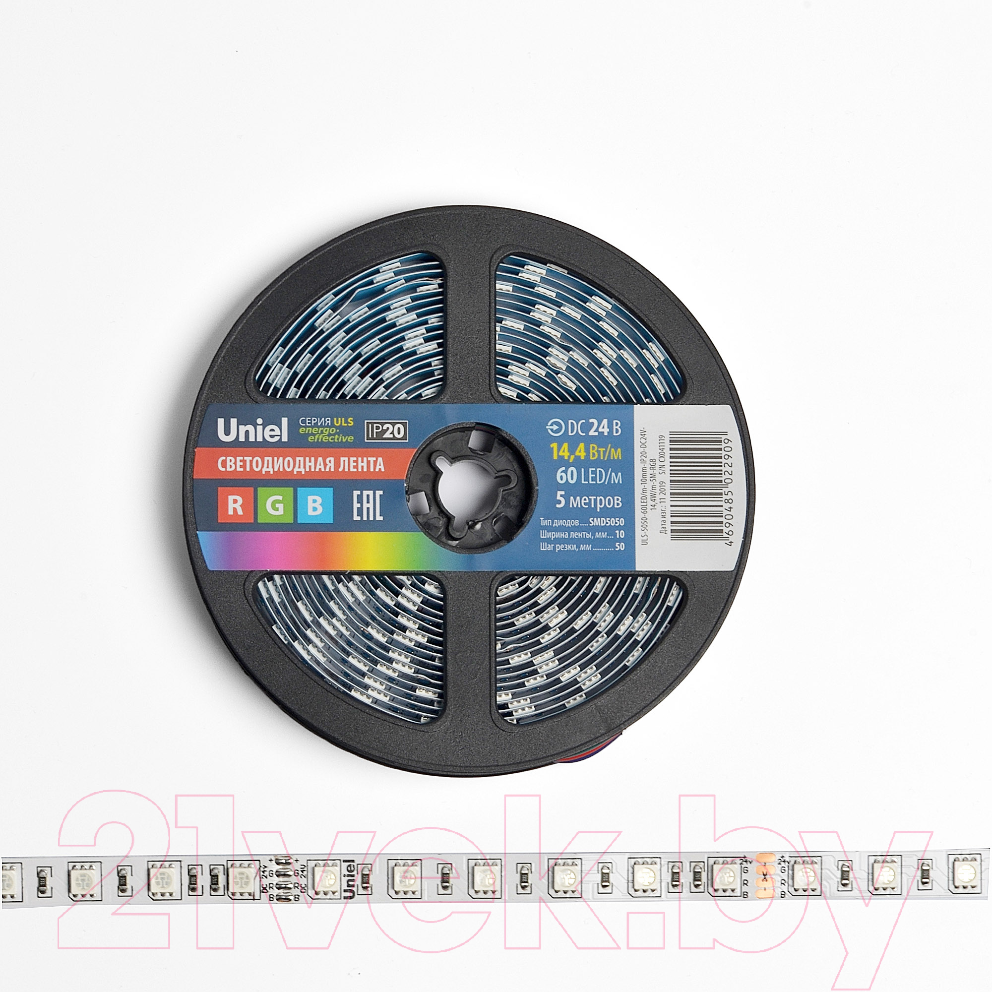 Светодиодная лента Uniel ULS-5050-60LED/m-10mm-IP20-DC24V-14.4W/m-5M-RGB / 04932 — фото 5