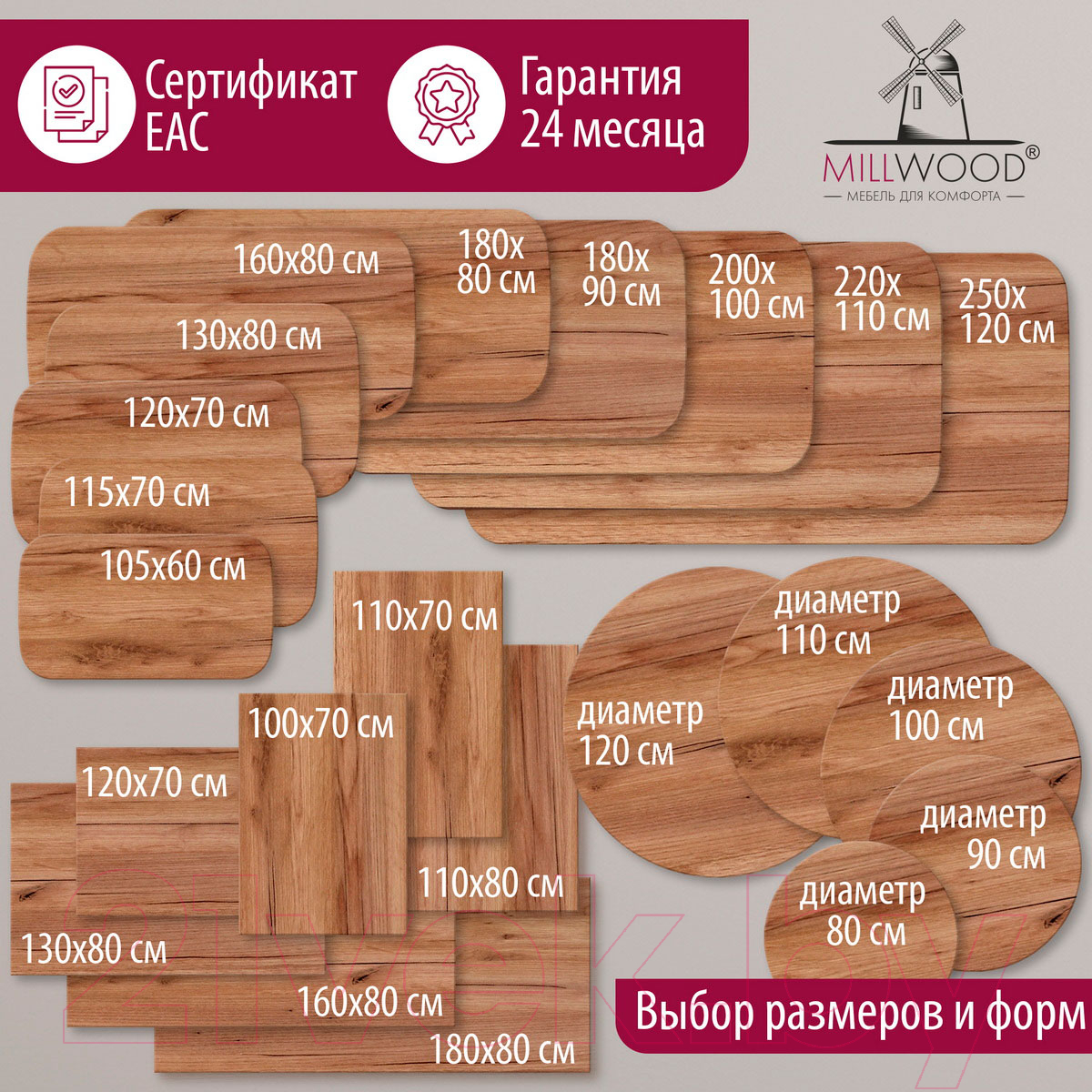 Столешница для стола Millwood 200x100