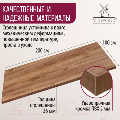 Столешница для стола Millwood 200x100 (дуб табачный Craft)