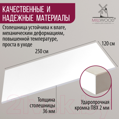 Столешница для стола Millwood 250x120 (белый)