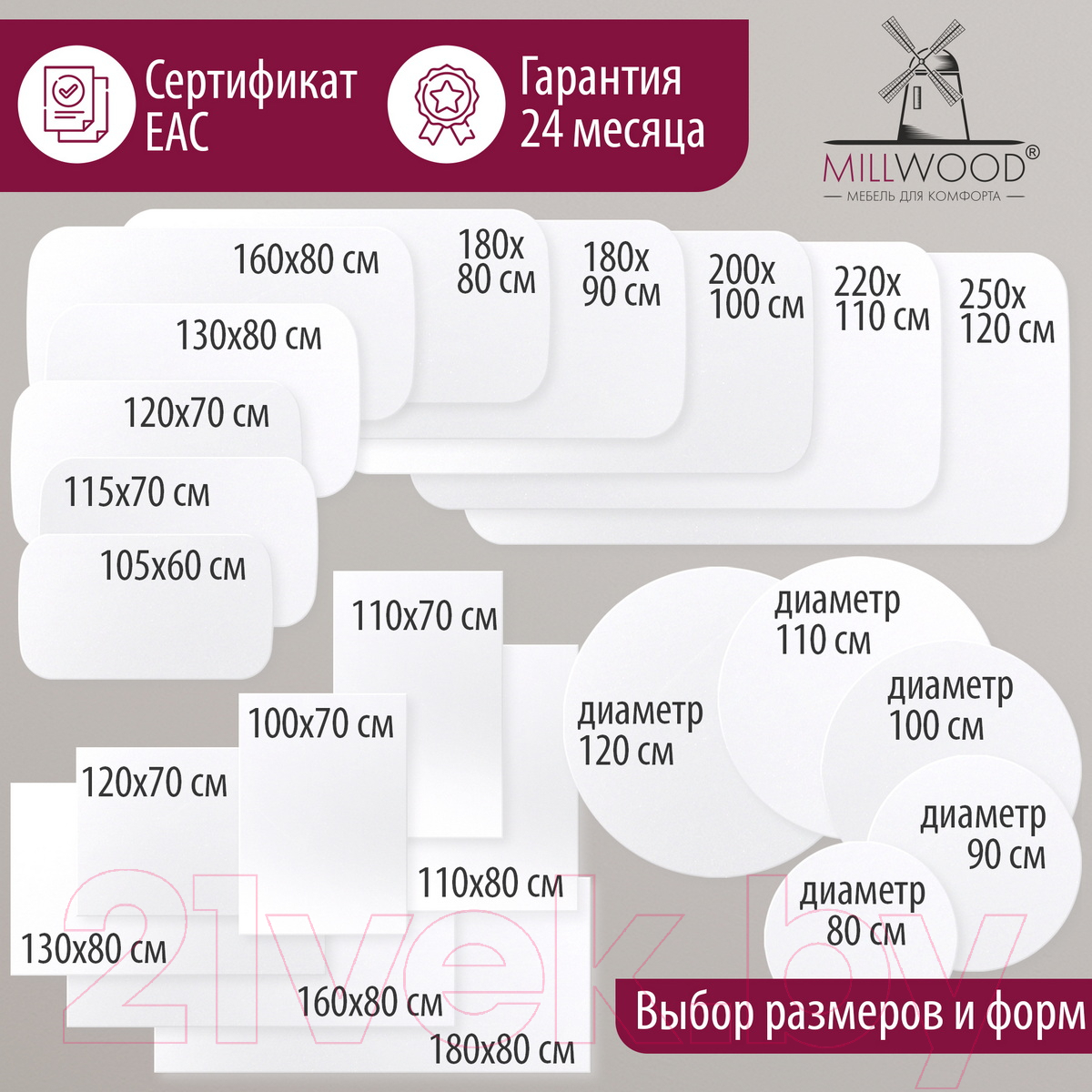 Столешница для стола Millwood 100x70x3.6