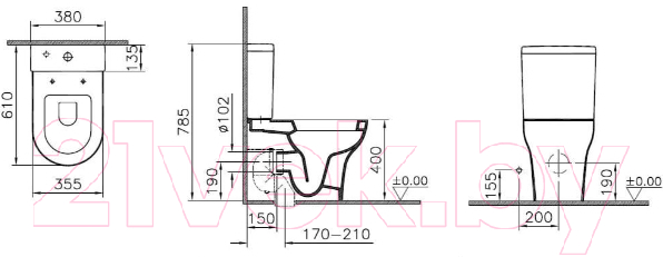 Унитаз напольный VitrA Zentrum 5780B003-0585+5783B003-0107+94-003-009+В00В0004043