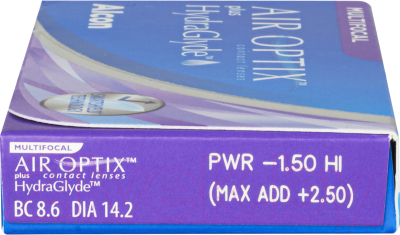 Комплект контактных линз Air Optix Plus HydraGlyde Multifocal Sph +2.50 LO ADD +1.25 R8.6 (3шт)