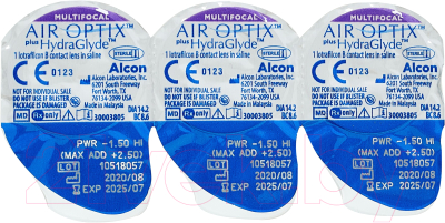 Комплект контактных линз Air Optix Plus HydraGlyde Multifocal Sph +3.75 LO ADD +1.25 R8.6 (3шт)