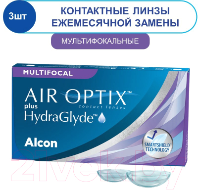 Комплект контактных линз Air Optix Plus HydraGlyde Multifocal Sph +1.00 MED ADD +2.0 R8.6 (3шт)