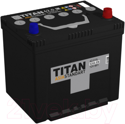 Автомобильный аккумулятор TITAN Asia Standart D23 520A R+ B01 (62 А/ч)