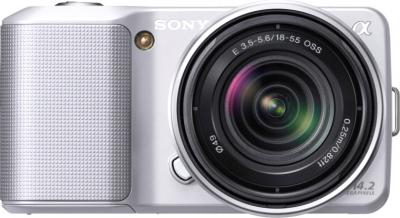 Беззеркальный фотоаппарат Sony Alpha NEX-3K Silver - вид спереди