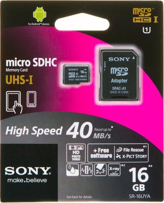 Карта памяти Sony microSDHC UHS-I (Class 10) 16GB + адаптер (SR16UYAT) - общий вид