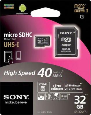 Карта памяти Sony microSDHC UHS-I (Class 10) 32GB + адаптер (SR32UYAT) - общий вид
