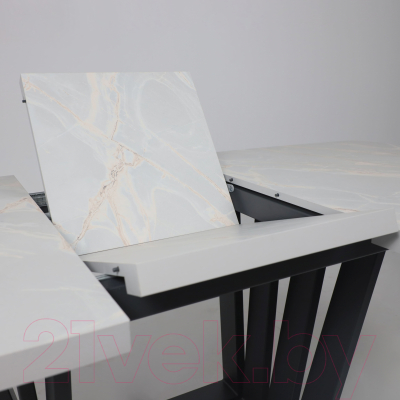 Обеденный стол Listvig Kameron раздвижной 160-205x90 (HPL-платик белый песок Altamira/серый)