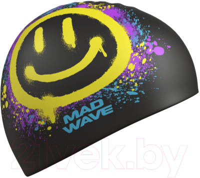 Шапочка для плавания Mad Wave Spray smile (черный)