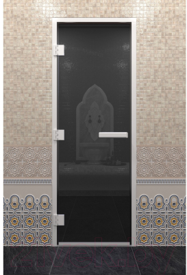 Стеклянная дверь для бани/сауны Doorwood Хамам без нижнего порога 71x200 / DW03518 (левая, графит)
