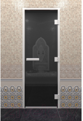 Стеклянная дверь для бани/сауны Doorwood Хамам без нижнего порога 81x200 / DW03526 (правая, графит)