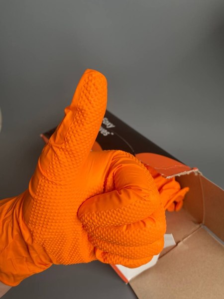 Перчатки одноразовые Foxy Gloves Steel Grip Нитриловые сверхпрочные (M, 100шт, оранжевый)