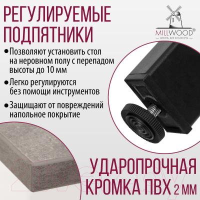 Обеденный стол Millwood Сеул Л 100x60x75 (бетон/металл черный)