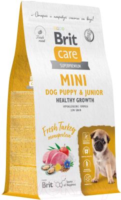 Сухой корм для собак Brit Care Mini Puppy&Junior Healthy Growth с индейкой / 5079148 (1.5кг)