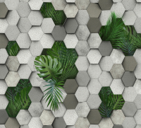 Фотообои листовые Vimala 3D Шестиугольники и листья пальмы (270x300) - 