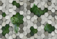 Фотообои листовые Vimala 3D Шестиугольники и листья пальмы (270x400) - 
