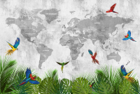 Фотообои листовые Vimala Карта мира с попугаями (270x400) - 