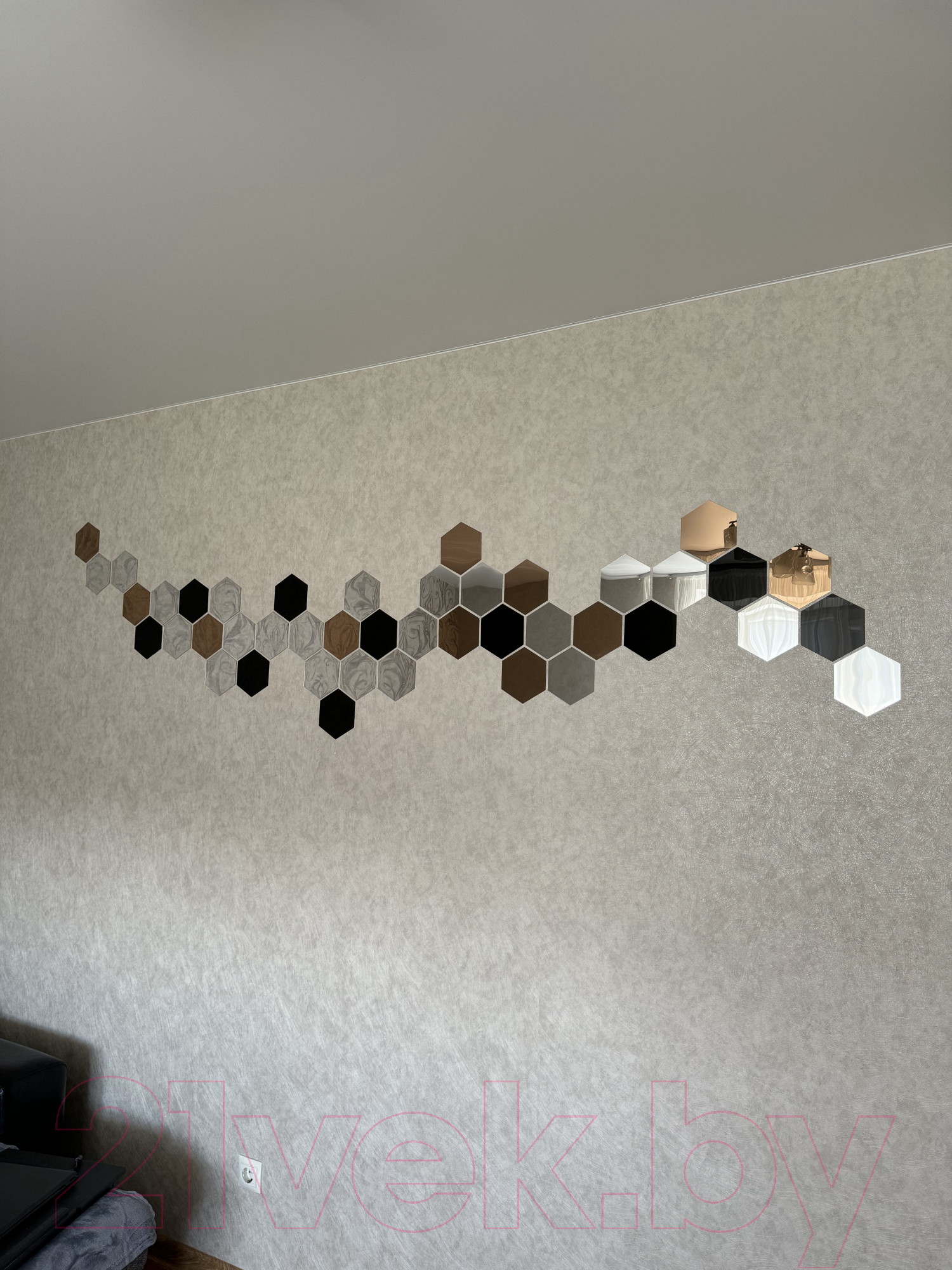 Самоклеящийся зеркальный декор MirrorWall Гексагон