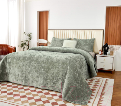 Набор текстиля для спальни Sofi de Marko Розалин 240х260 / Пок-Рз-240х260из (изумруд)