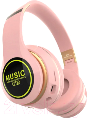 Беспроводные наушники No Brand T15 поддержка SD-карты с микрофоном (розовый)
