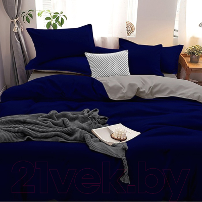 Комплект постельного белья Павлина Евро / 10534036 (темно-синий/серый)