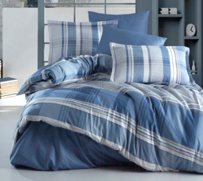 Комплект постельного белья Efor Saten Double Palomar V2 160x220 семейный / PB2170-M (голубой)