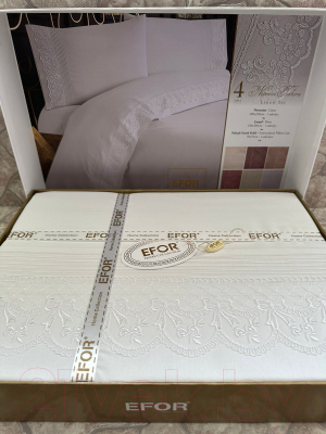 Комплект постельного белья Efor Ranforce Ahsen NG-44 евро / PB1895-M (белый гипюр)