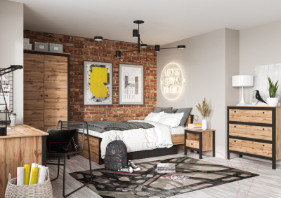 Комод Black Red White Loft KOM3S/90 (дуб вотан/черный)