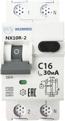 Дифференциальный автомат Wilderness NX10R 1P+N C16 30mA A 10kA / NX10R-2-016C-030A