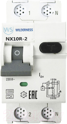Дифференциальный автомат Wilderness NX10R 1P+N C40 100mA AC 10kA / NX10R-2-040C-100AC