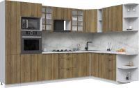 Готовая кухня Интерлиния Берес 1.88x3.2 ВТ правая (дуб вотан/дуб вотан/серый каспий) - 