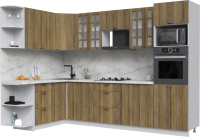 Готовая кухня Интерлиния Берес 1.68x3.0 ВТ левая (дуб вотан/дуб вотан/серый каспий) - 