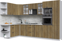 Готовая кухня Интерлиния Берес 1.68x3.2 ВТ левая (дуб вотан/дуб вотан/серый каспий) - 